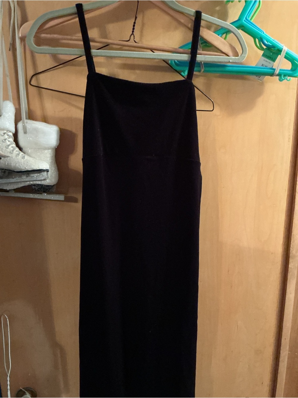 Biscotti Velvet Classic Maxi Black Slip Dress - Elegant Spaghetti Strap Size 16